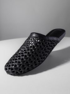 Raffia-Leather Slippers