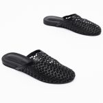 Raffia-Leather Slippers