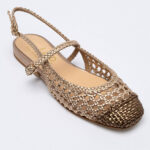 Woven-Leather Slingback Flats