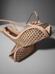 Peep-toe mesh slingbacks