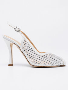 Mesh-crystal slingback pumps