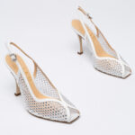Mesh-crystal slingback pumps