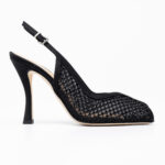 Peep-toe mesh slingbacks