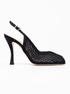 Peep-toe mesh slingbacks