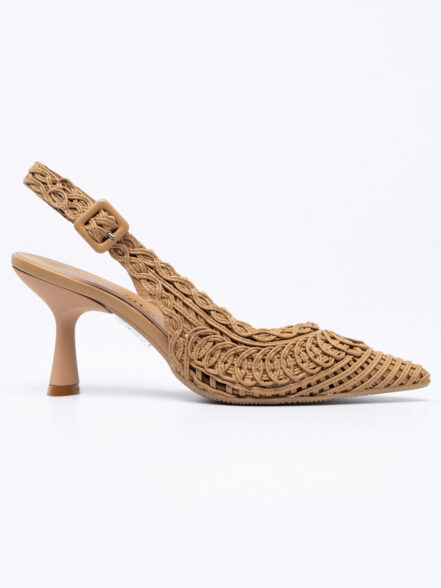 Woven-leather slingback pumps